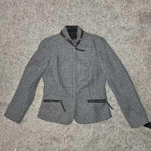 Talbots Women's Gray Checkered Blazer Wool Blend Peplum Zipped